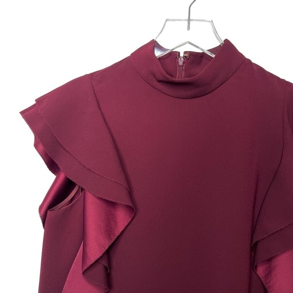 Kate Spade Burgundy Red Ruffle Cap Sleeve Women’s Shift Dress Sz 4 - Picture 3 of 12